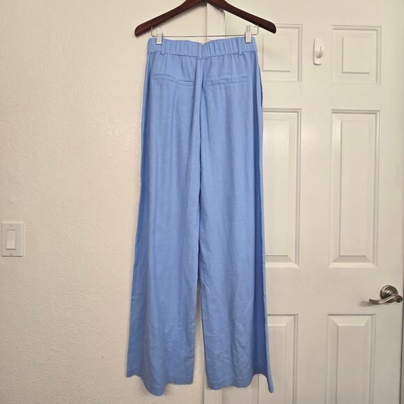 Abercrombie & Fitch Linen Blend Wide Leg Pants Blue Sz M High Rise Resortwear - Picture 2 of 11